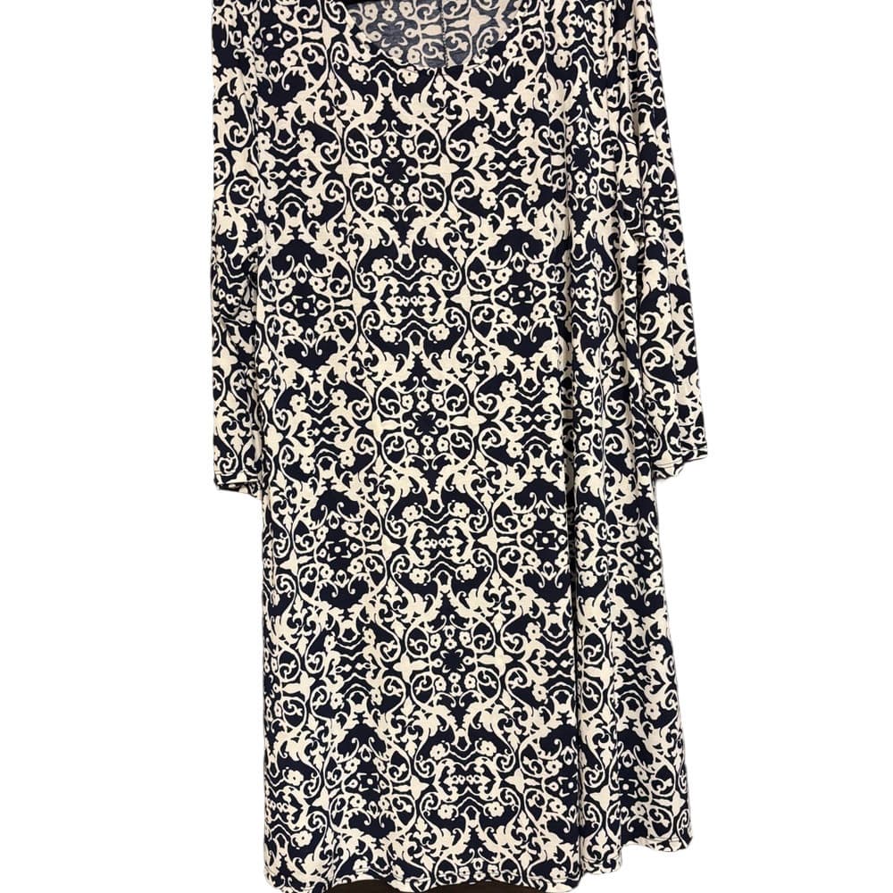 Honeyme Navy and White Floral Knee Length Dress - Thumbnail 3