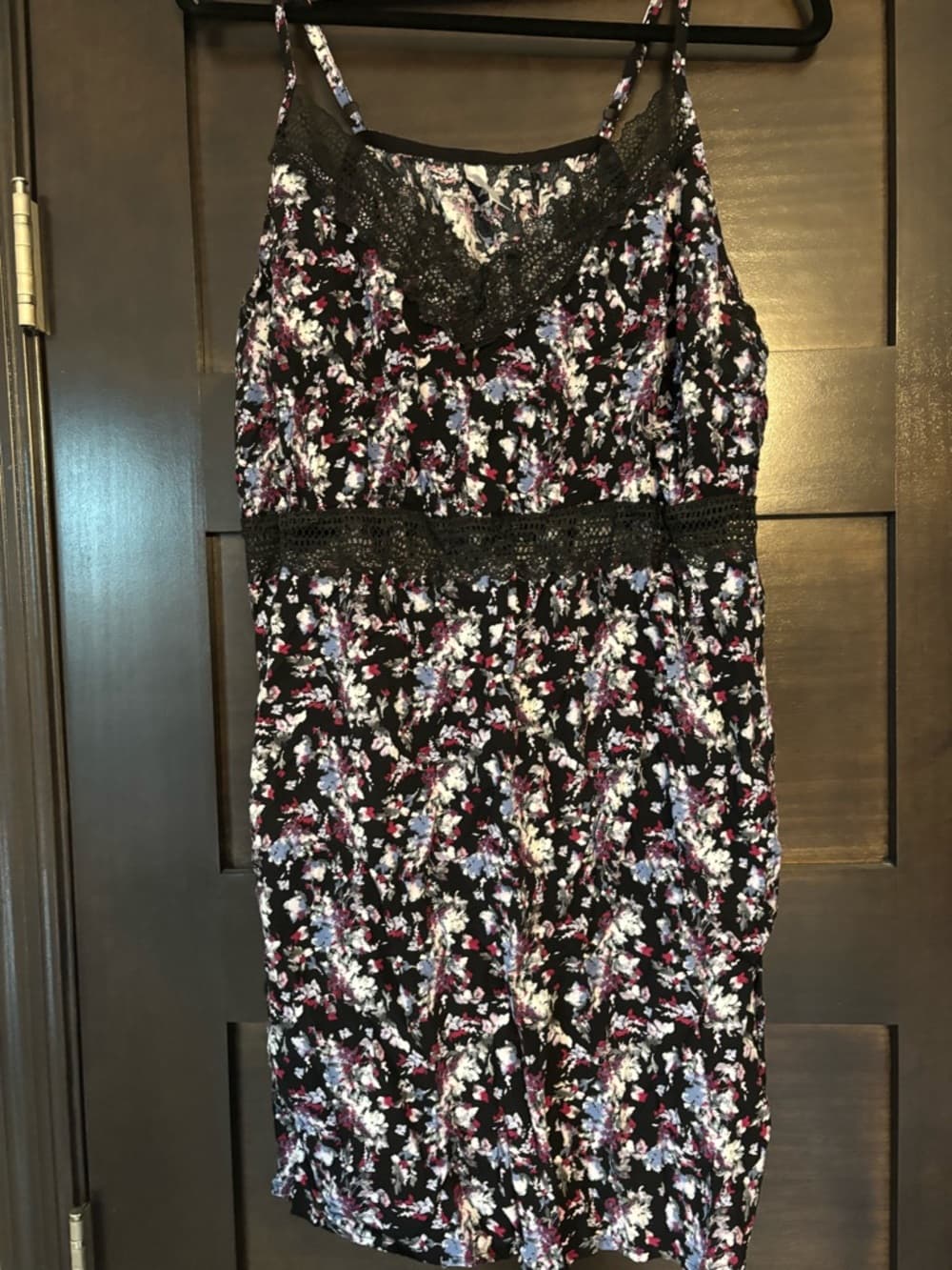Cacique Black Floral Lace-Trim Nightgown with Pink & White Accents - Thumbnail 3