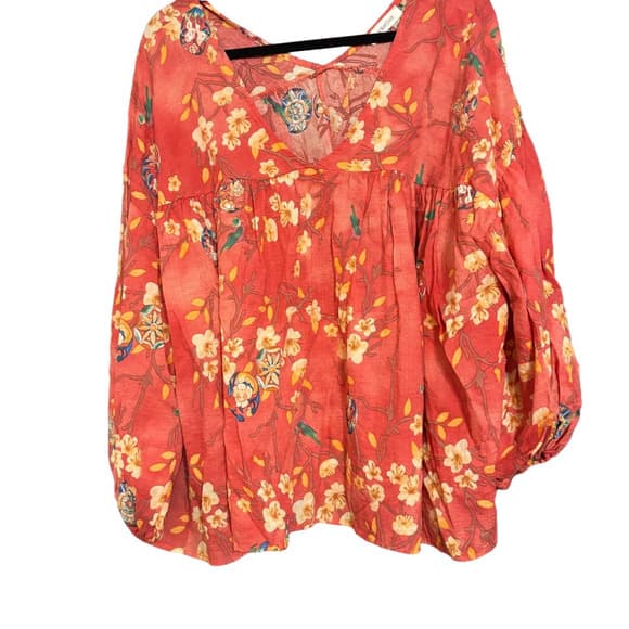 Bucketlist Floral Red-ish Orange Women's Top - Thumbnail 3