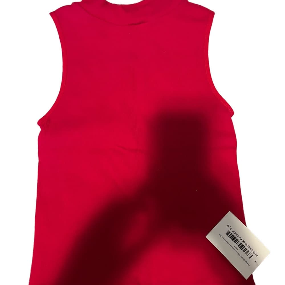 Yelete Bold Hot Pink Ribbed Sleeveless Tank Top - Thumbnail 3