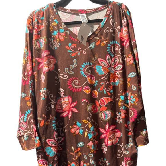 NWT Honey Me Paisley Brown Women's Top XXL - Thumbnail 3