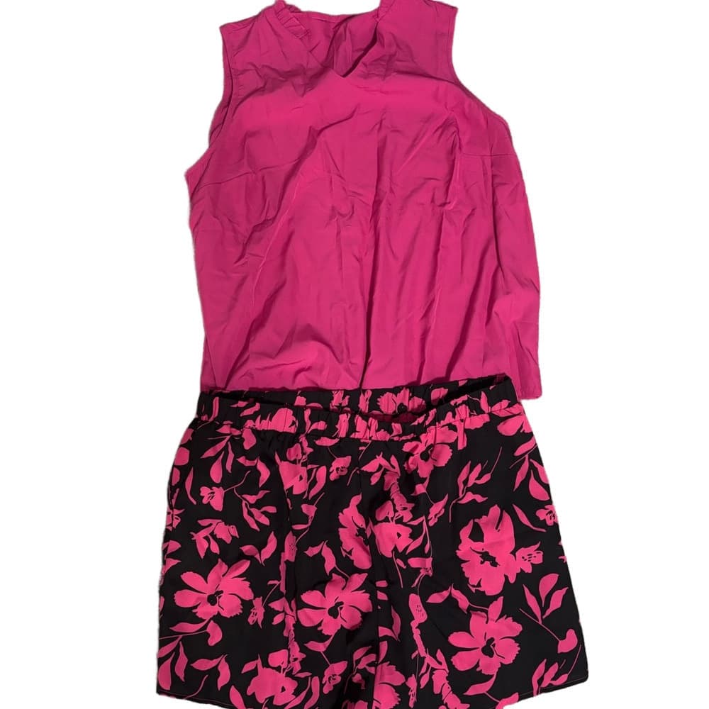 NWOT Shein 3XL Pink Sleeveless Top and Floral Shorts Set