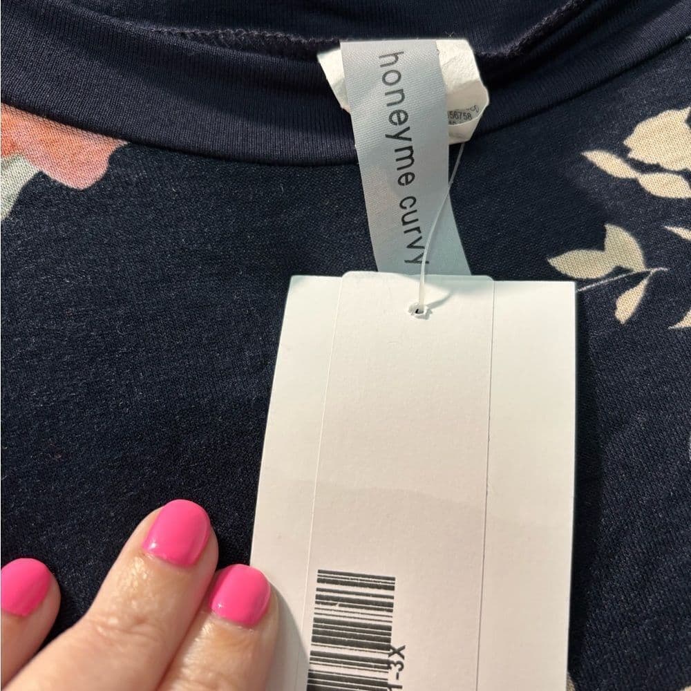 NWT Honeyme Navy and Pink Short Sleeve Blouse - Thumbnail 2