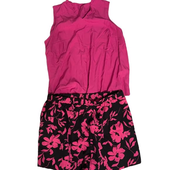 NWOT Shein 3XL Pink Sleeveless Top and Floral Shorts Set - Thumbnail 2