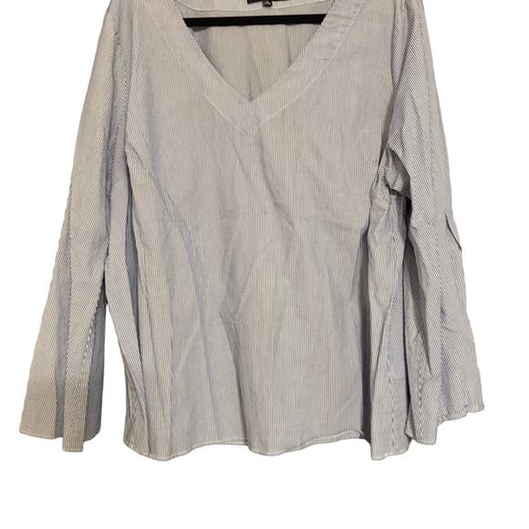 Eloquii Blue Pin Striped Women's Top - Thumbnail 3