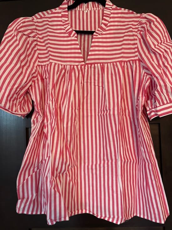 Women’s Pink & White Striped Puff Sleeve Top - Thumbnail 3