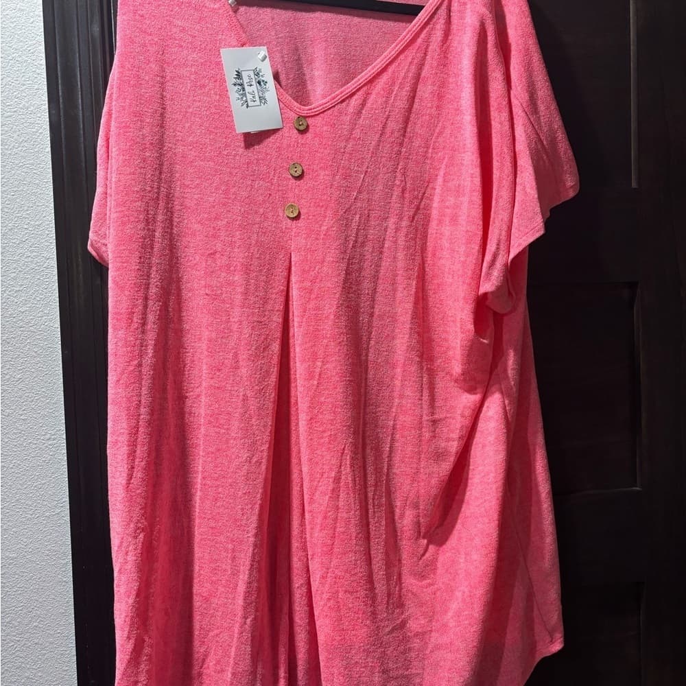 NWT First Love Bright Pink Knit Top with Button Detail