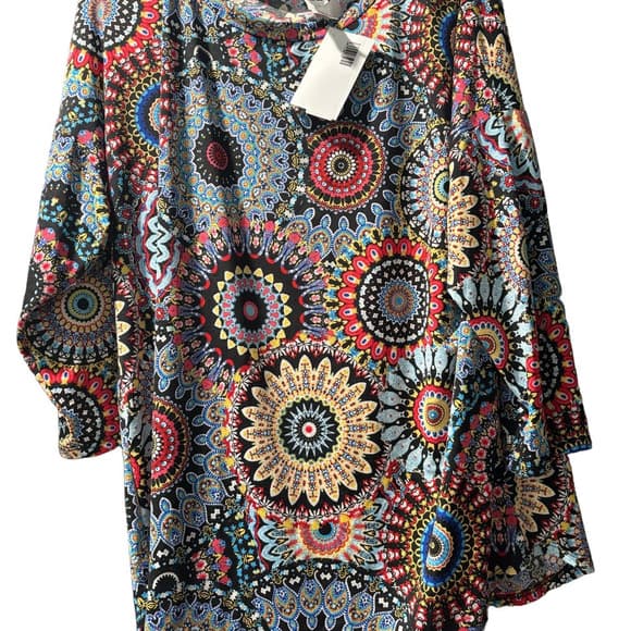 Honeyme Blue and Orange Graphic Blouse Relaxed Fit​ - Thumbnail 3