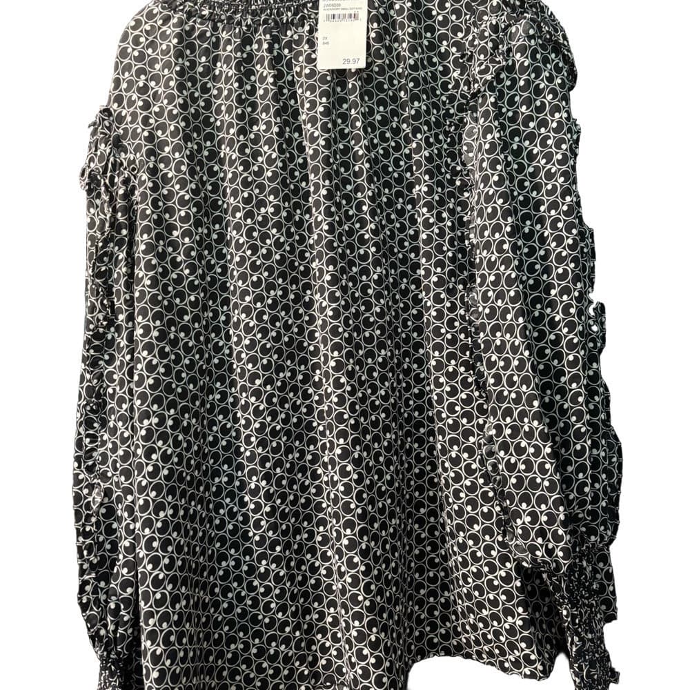 NWT Max Studio Black and White Boxy Long Sleeve Blouse - Thumbnail 4