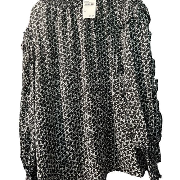 NWT Max Studio Black and White Boxy Long Sleeve Blouse - Thumbnail 5