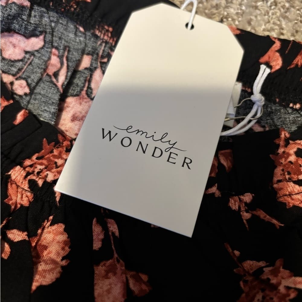 Emily Wonder Stylish Black and Pink/Peach Floral Off-Shoulder/Boat Neck Blouse