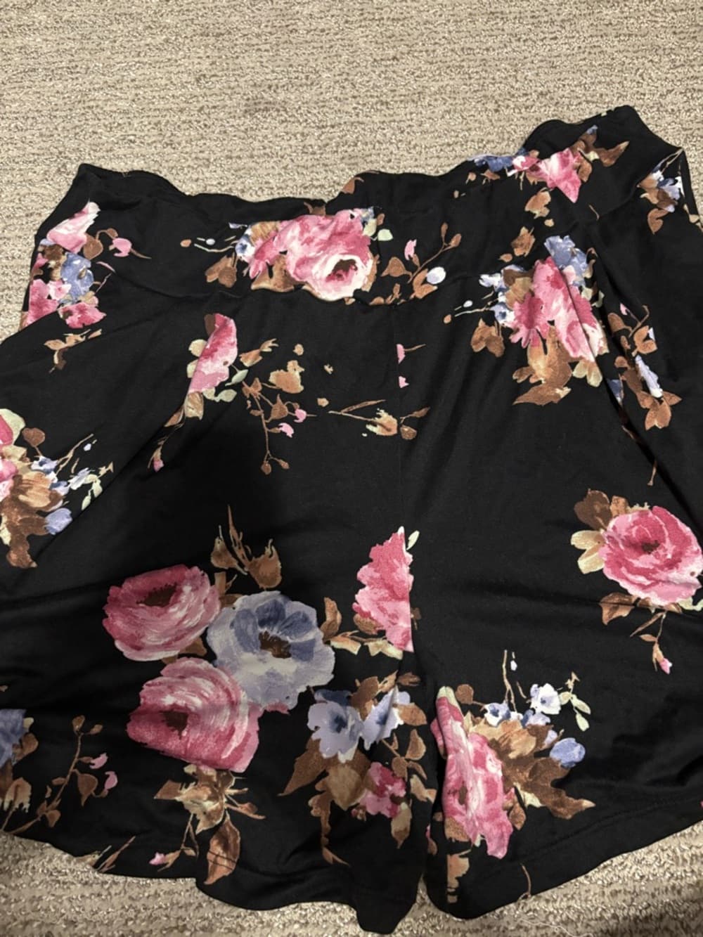 white birch Black Floral Sleep Shorts with Pink & Lavender Flowers - Thumbnail 3