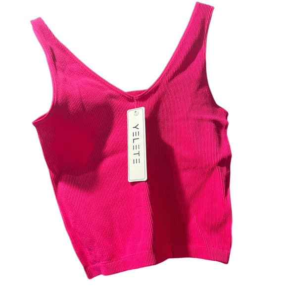 NWT YELETE Women's Pink Ribbed Tank Top - Thumbnail 3