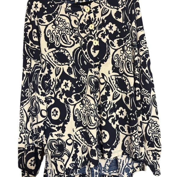 White Birch Navy and Cream Floral Top - Thumbnail 3