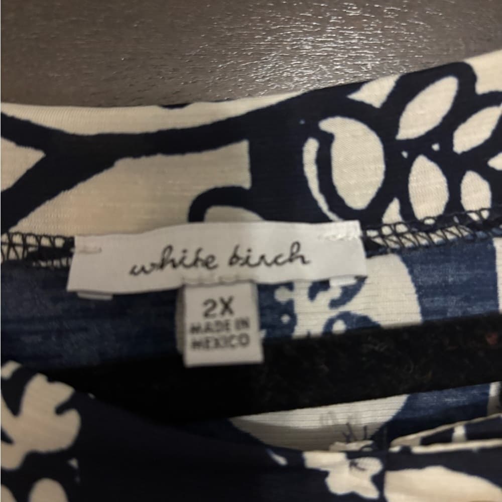 White Birch Navy and Cream Floral Top