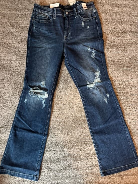 Judy Blue Dark Blue Mid Rise Distressed Bootcut Jeans - Thumbnail 6
