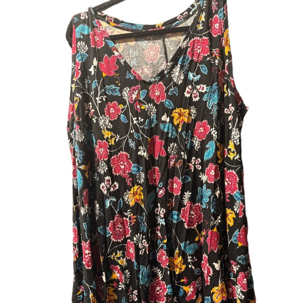 Lane Braynt Floral Swing Sleeveless Top - Black, Red, Blue, Yellow - Thumbnail 2