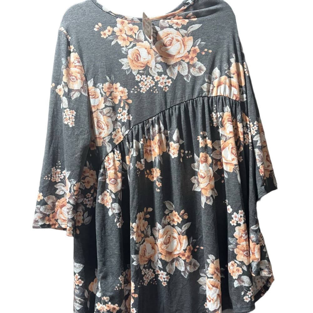 NWT Egy Brand Babydoll Floral Gray Women's Top - Thumbnail 2