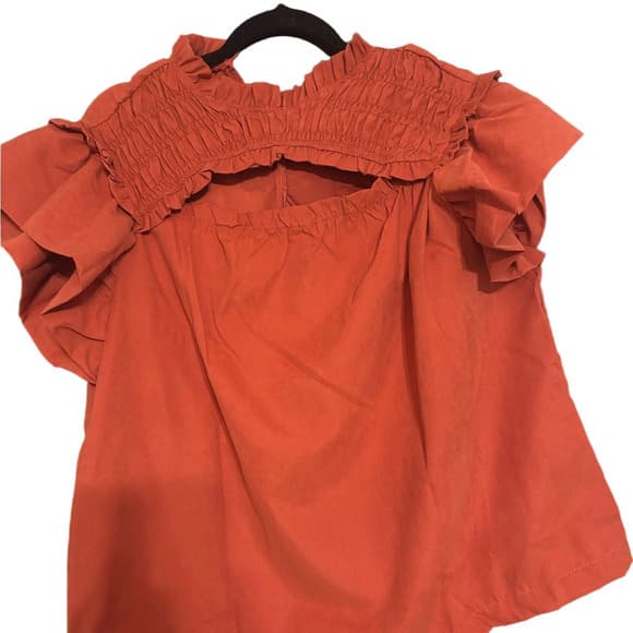 NWOT 3XL Women's Ruffled Key-Hole Orange Top - Thumbnail 2