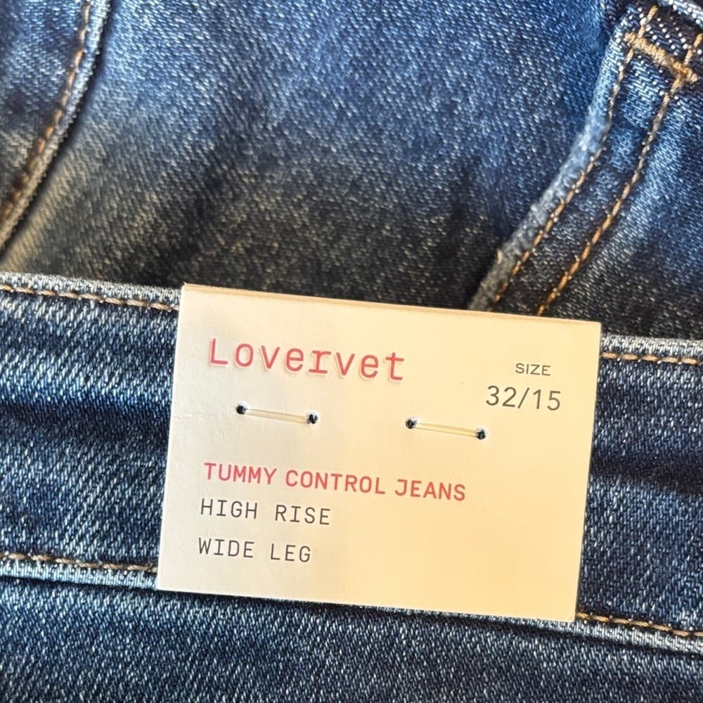 NWT Lovervet Dark Blue Tummy Control, Wide Leg, Slightly Distressed Jeans - Thumbnail 3