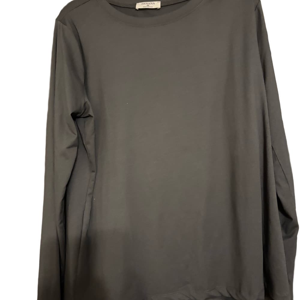 Zenana Outfitters Charcoal Long Sleeve Tee - Thumbnail 2