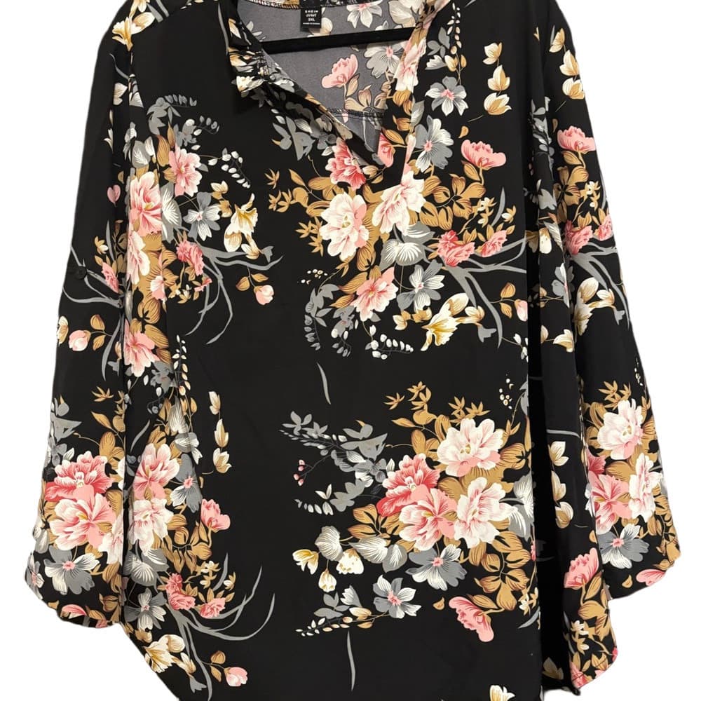 NWOT Shein 3XL Floral Black Blouse - Thumbnail 2