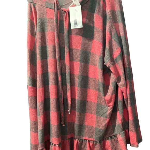 NWT Honeyme Black and Red Buffalo Plaid Top with Hood and Ruffle Bottom - Thumbnail 3