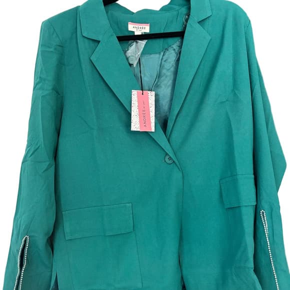 ANDREE BY UNIT Green Women's Blazer with Bling on Sleeves Perfect for NYE - Thumbnail 5