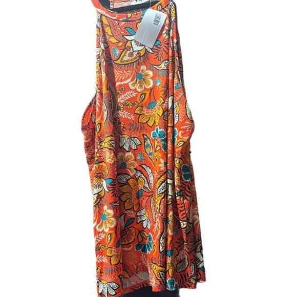 NWT Haptics Floral Orange Sleeveless Halter Top - Thumbnail 3