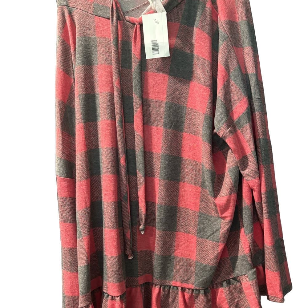 NWT Honeyme Black and Red Buffalo Plaid Top with Hood and Ruffle Bottom - Thumbnail 2