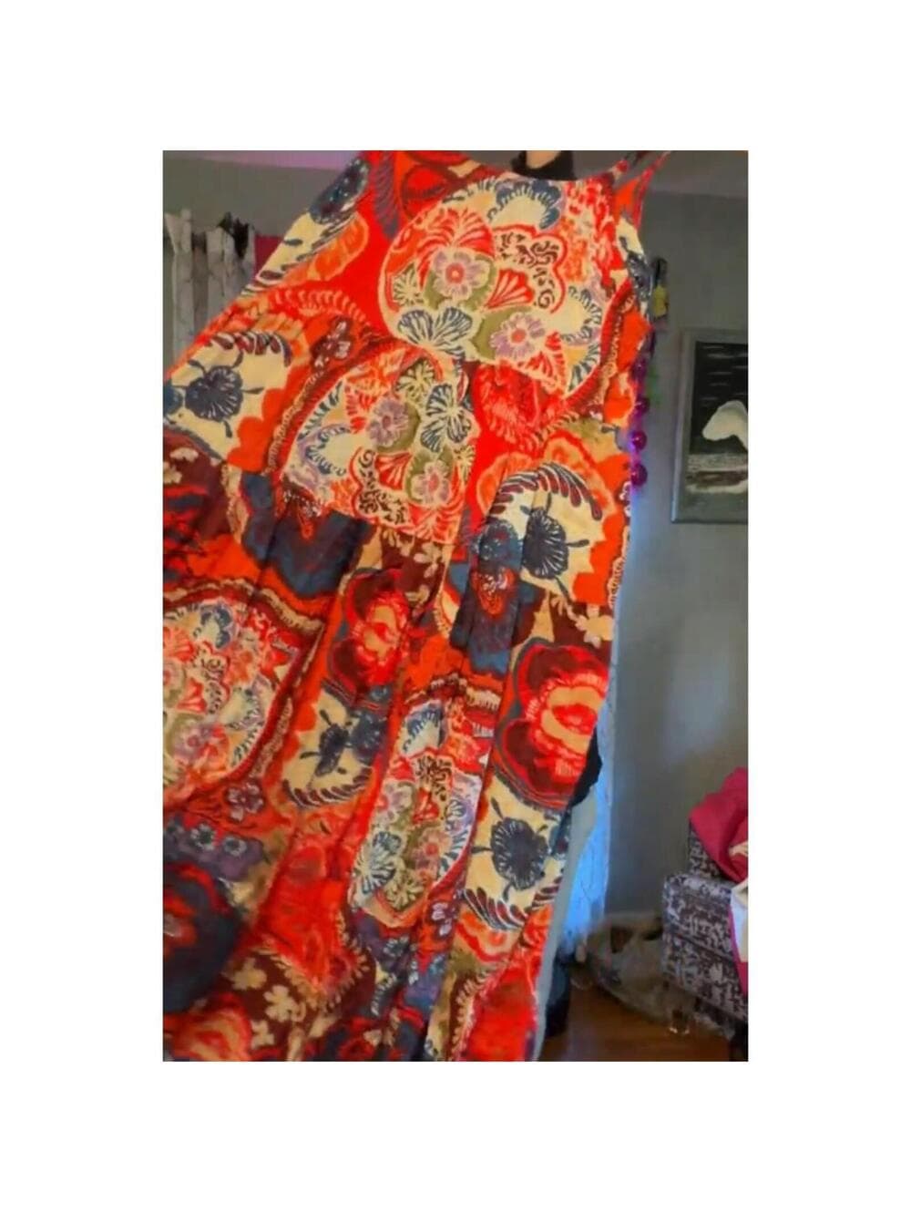 Womens Boho Floral Maxi Dress Size M Orange Cami Flowy - Thumbnail 8