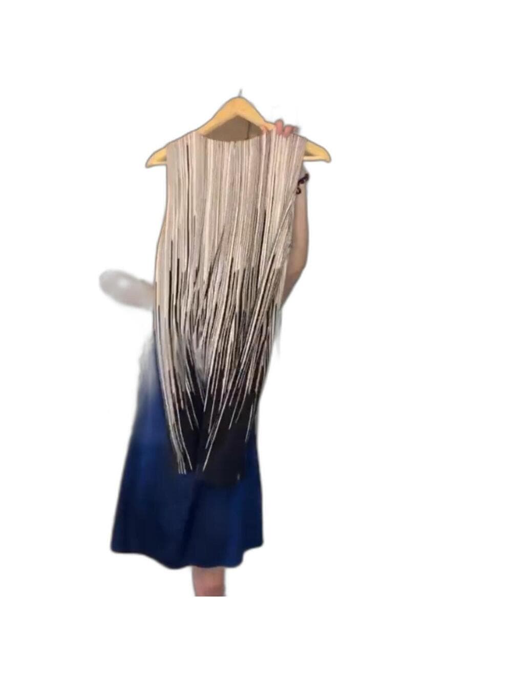 Calvin Klein Womens Striped Fringe Shift Sleeveless A-Line - Thumbnail 3