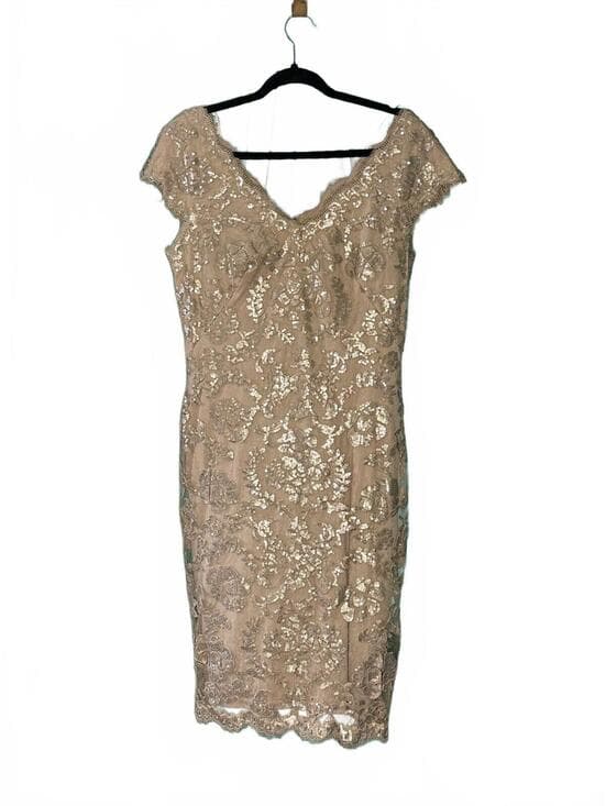 Tadashi Shoji Metallic Sequin Lace Sheath Dress Sz:12