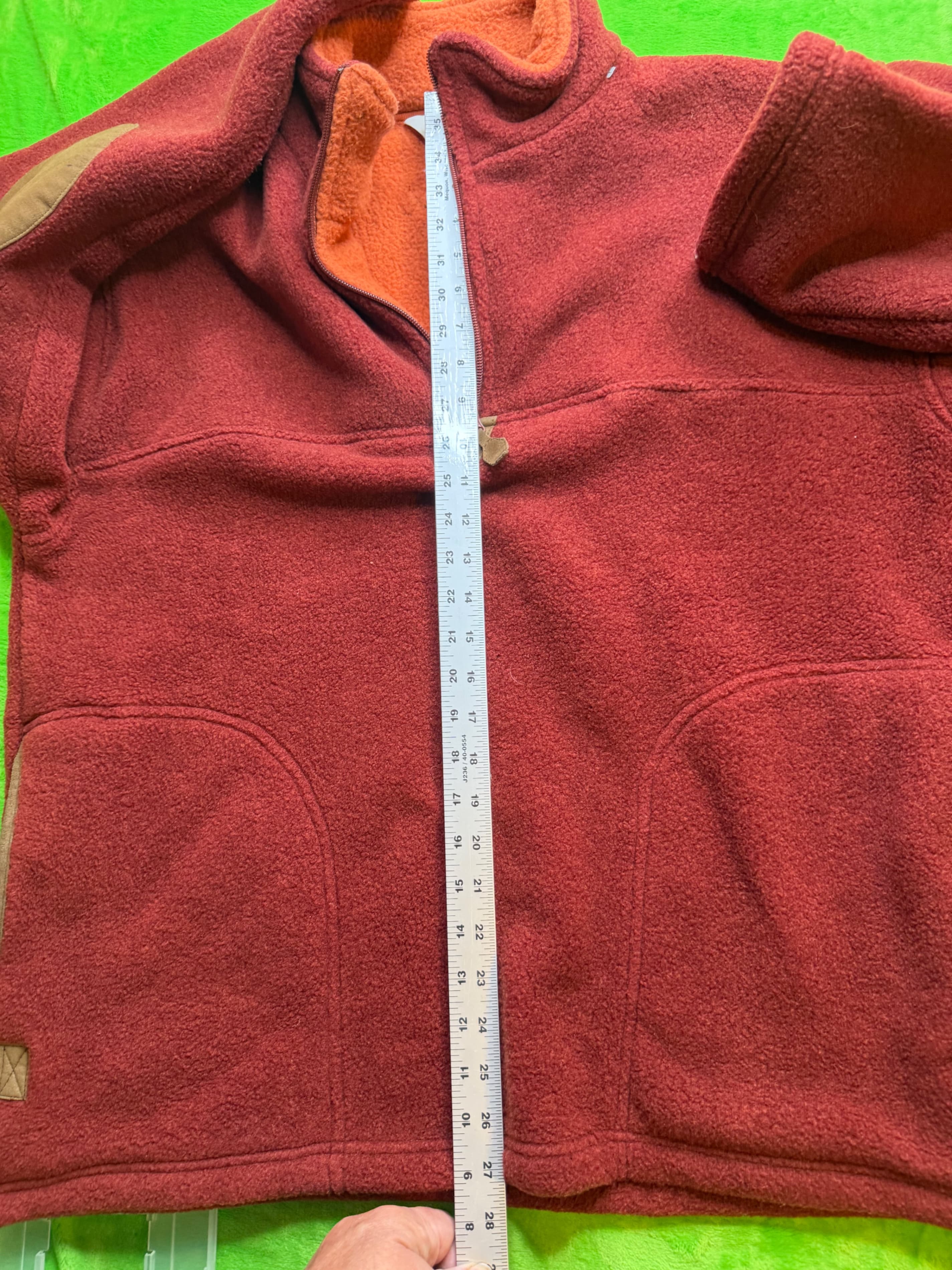Orvis Men's Large Red Fleece Quarter-Zip Pullover with Faux Suede Elbow Patches - Thumbnail 9