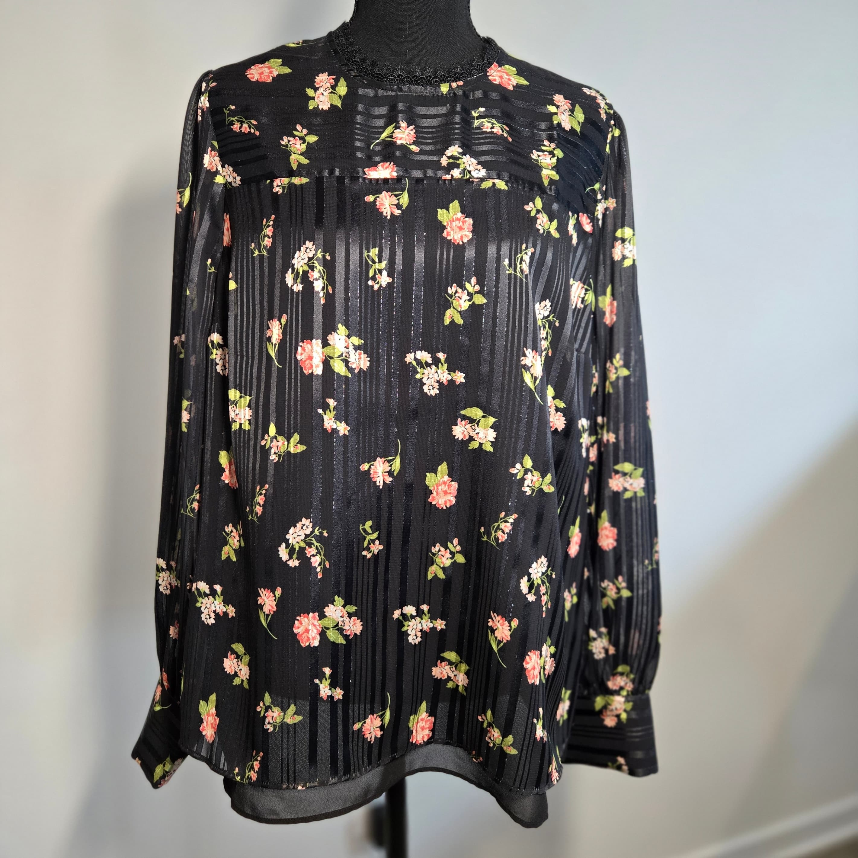 ModCloth Floral Sheer Blouse Large