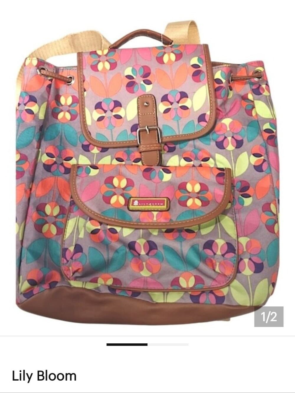 Lily Bloom Multicolor Floral Canvas Backpack - Thumbnail 2
