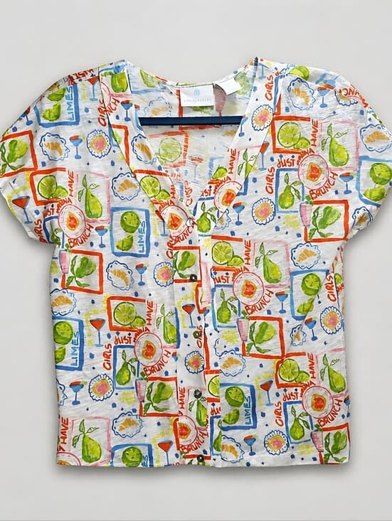Cynthia Rowley Girls Just Wanna Have Brunch Linen Blend Button Up Top Small - Thumbnail 2