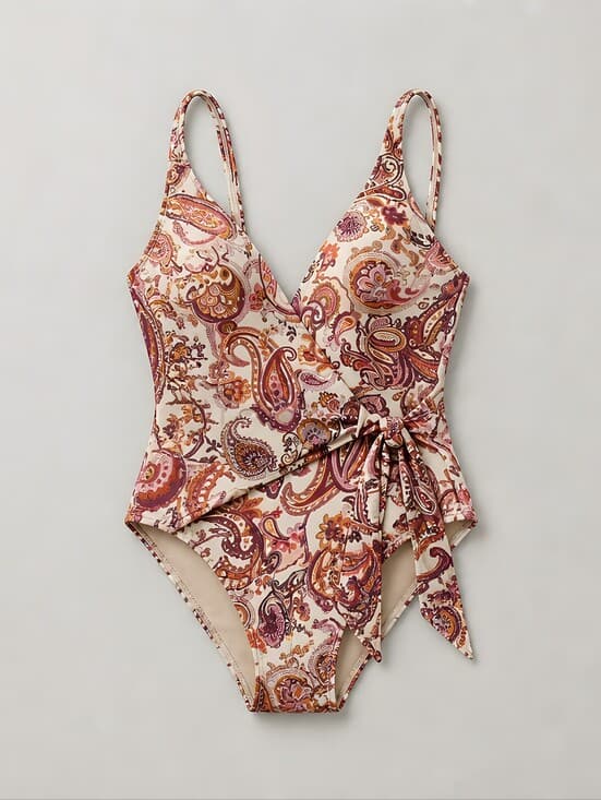 Shade & Shore Paisley One-Piece Swimsuit with Side Tie - Thumbnail 4