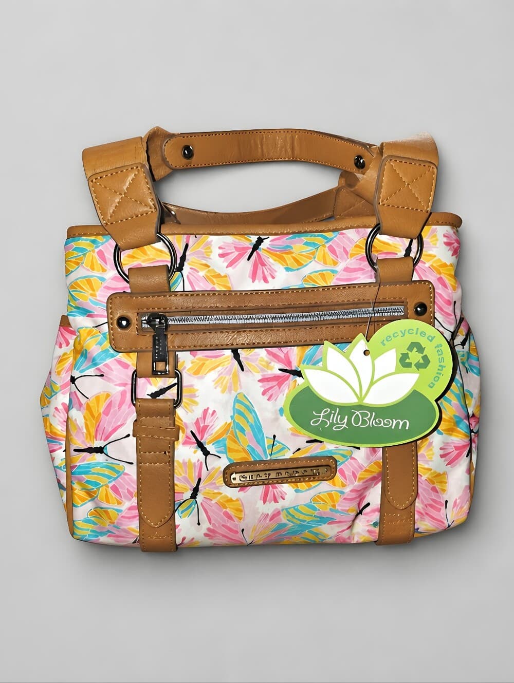 Lily Bloom Landon Satchel Stain Glass Butterfly Recycled Fabric Bag NWT - Thumbnail 4