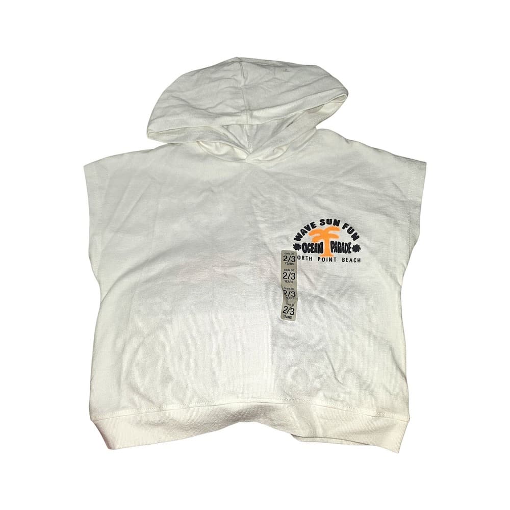 Kids White Sleeveless Hoodie Wave Sun Fun Beach Graphic Toddler 2-3Y - Thumbnail 2