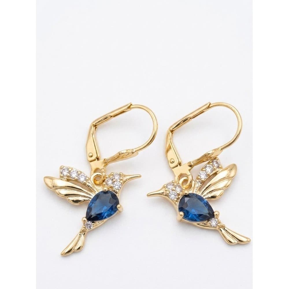 Gold-Tone Hummingbird Leverback Earrings Nature Inspired Jewelry - Thumbnail 2