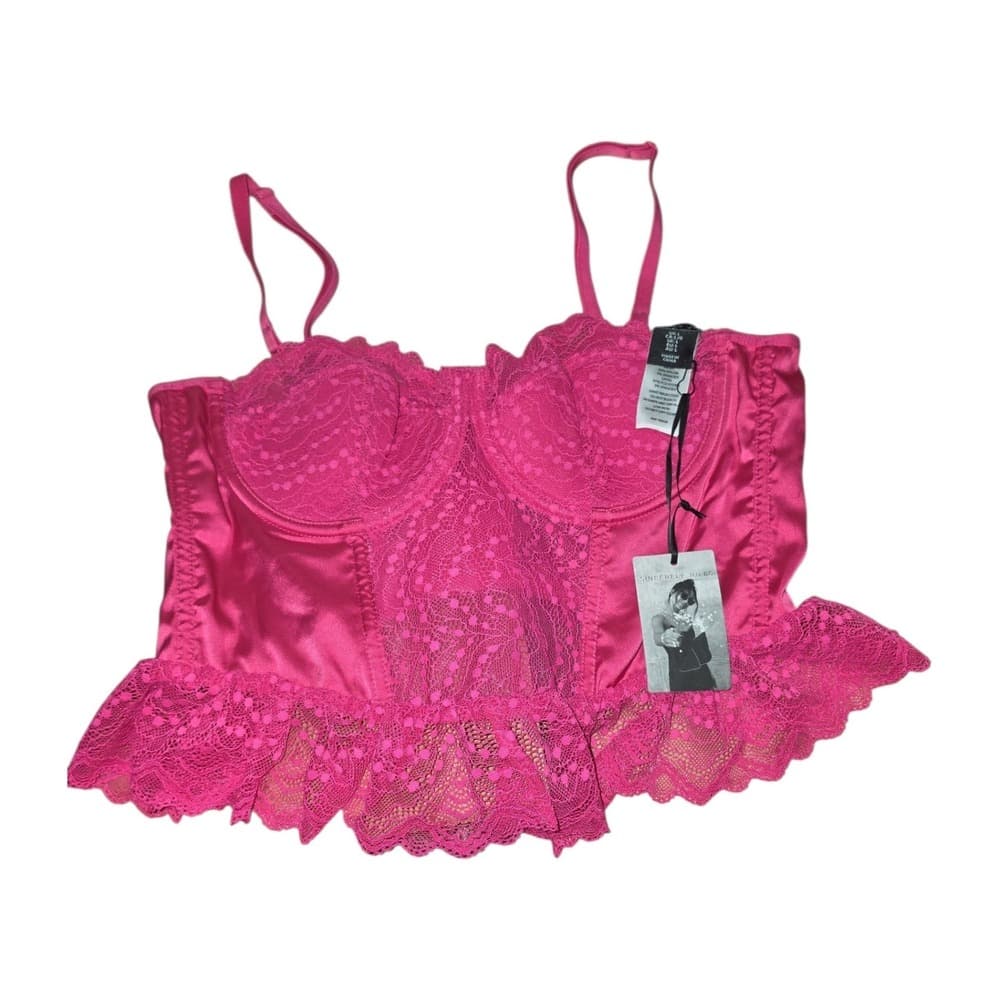 Sincerely Jules Hot Pink Lace Corset Top Ruffle Hem Adjustable Straps Large NWT - Thumbnail 2