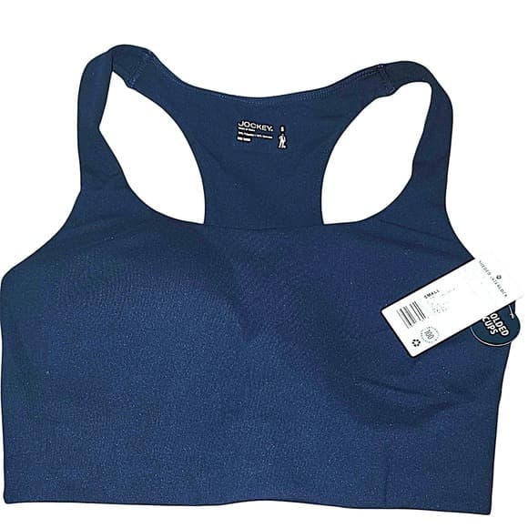 Jockey Sueded Interlock Sports Bra Navy Blue Molded Cups Racerback Womens Small - Thumbnail 2