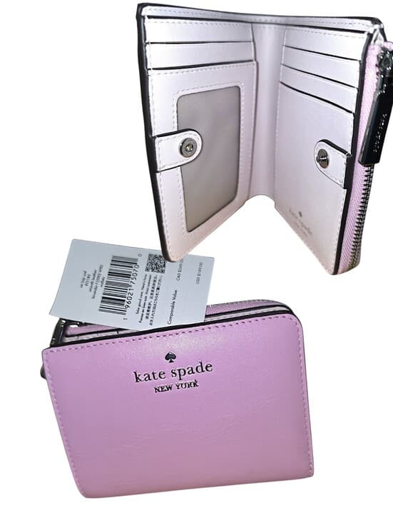 Kate Spade Lavender Fog Smooth Leather Small L-Zip Bifold Wallet K0180 NEW - Thumbnail 4