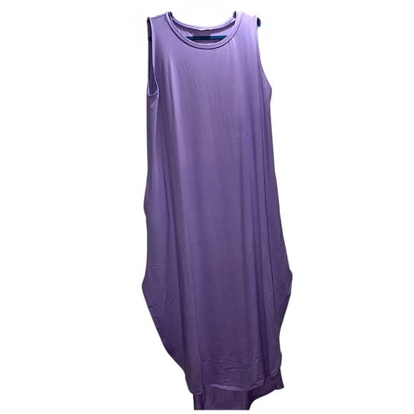 Zenana Purple Sleeveless Maxi Dress Crew Neck Tulip Hem Pockets Relaxed Fit 2XL - Thumbnail 2