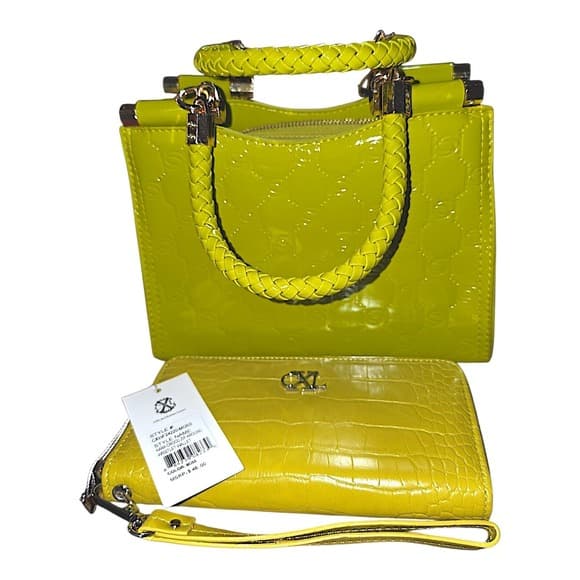 CXL by Christian Lacroix Lime Green Wallet & Bebe Patent Handbag NEW - Thumbnail 5