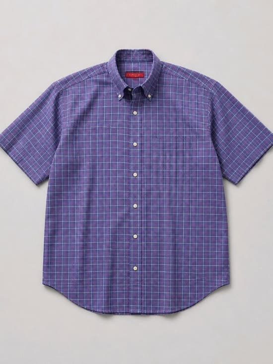 Austin Reed Purple Plaid Short-Sleeve Button-Down Shirt - Thumbnail 3