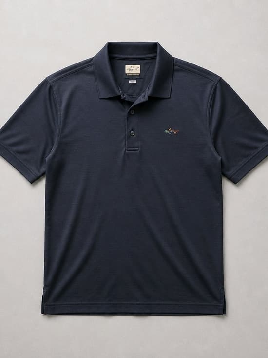 Greg Norman Collection Navy Short-Sleeve Polo with Small Multicolor Shark Logo - Thumbnail 3