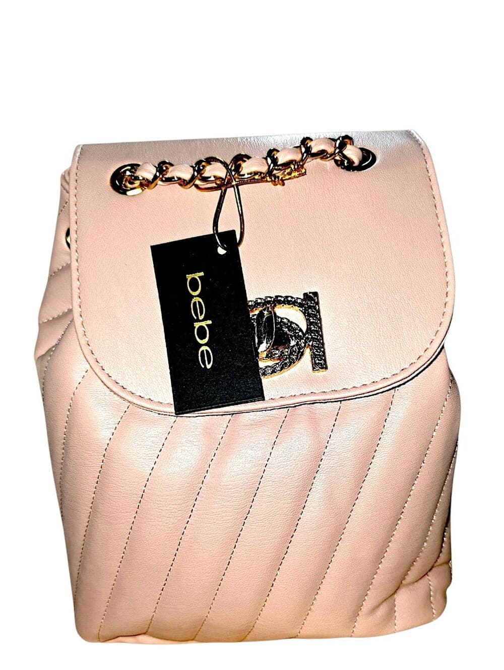 Bebe Womens Mini Backpack Blush Pink Quilted Faux Leather Gold Chain Logo New - Thumbnail 3