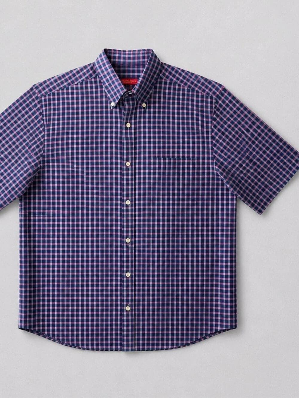 Austin Reed Short Sleeve Button-Down Check Shirt - Navy & Pink - Thumbnail 2